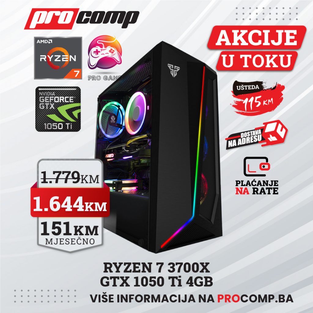 Gaming računar RYZEN 7 3700X, GTX 1050Ti 4GB